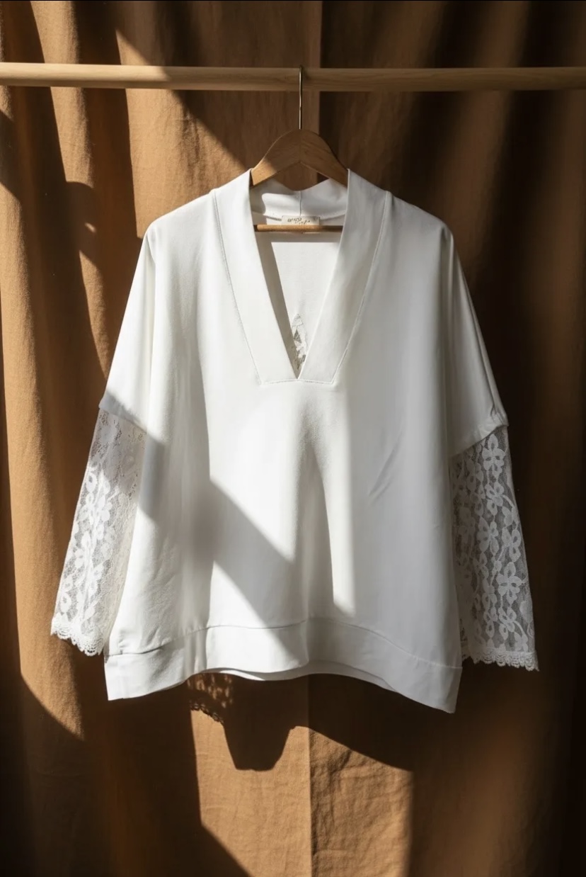 SWEAT T-SHIRT ETOILE DENTELLE BLANC APRIL VINTAGE