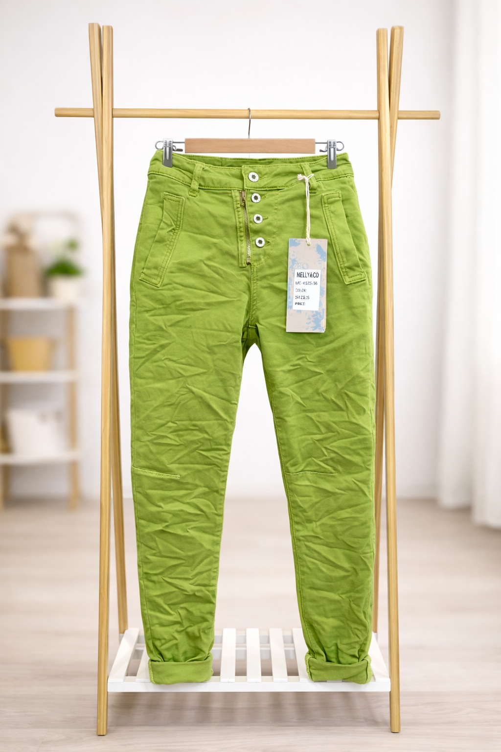 PANTALON 8123 BOUTONS ET ZIP MELLY AND CO VERT POMME 2