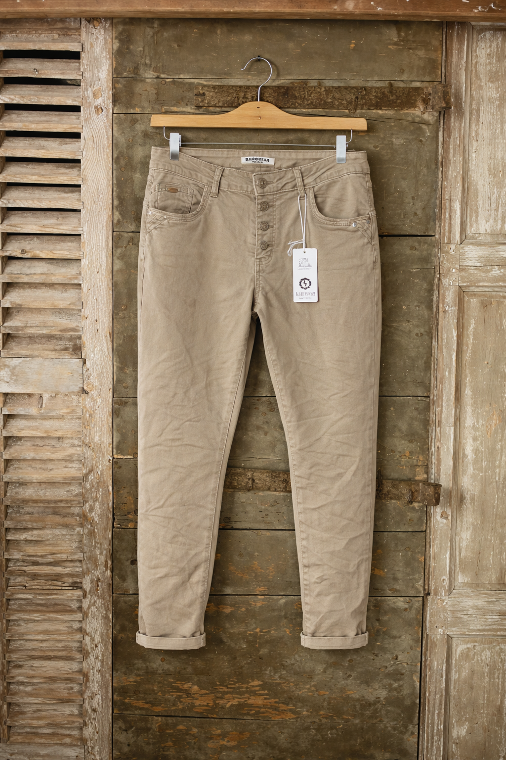 PANTALON BOUTONS BIJOUX KAROSTAR BEIGE 5