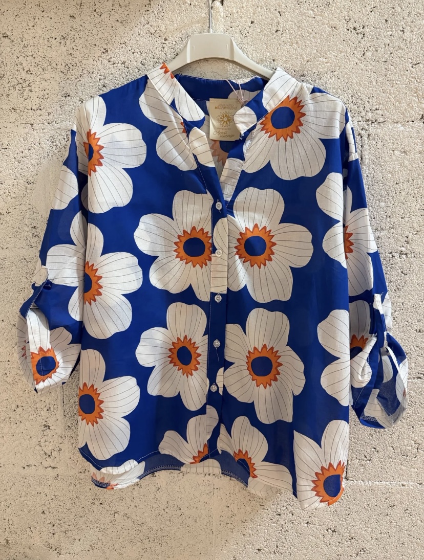 CHEMISE GROSSE FLEURS BLEU ROI 1