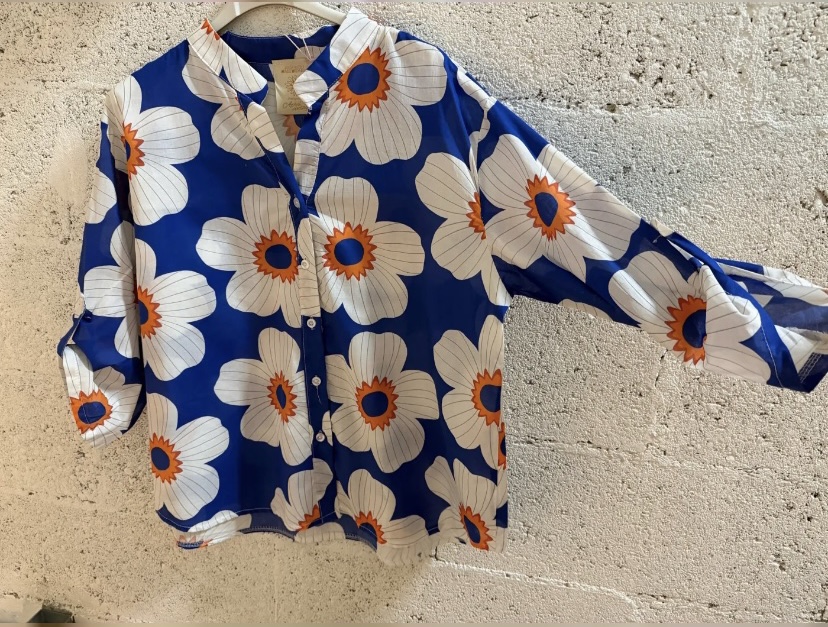 CHEMISE GROSSE FLEURS BLEU ROI 3