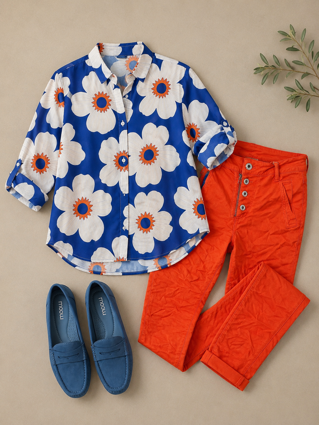 BLOUSE FLEURIE BLEU ET ORANGE APRIL VINTAGE 3