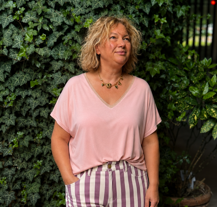 T-SHIRT VISCOSE COL LUREX ROSE