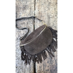 SAC BANANE FRANGES CUIR CHOCOLAT