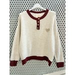 PULL COEUR ECRU ET BORDEAUX APRIL VINTAGE