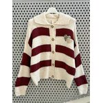 PULL GILET RAYE COEURS ECRU ET BORDEAUX APRIL VINTAGE