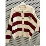 PULL GILET RAYE COEURS ECRU ET BORDEAUX APRIL VINTAGE 1