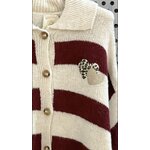 PULL GILET RAYE COEUR ECRU ET BORDEAUX APRIL VINTAGE 2