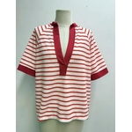 T-SHIRT RAYE ROUGE ET BLANC COL V 2