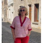 T-SHIRT RAYE ROUGE ET BLANC COL V 1