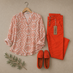 BLOUSE GRANDE TAILLE IMPRIME ORANGE ET BLANC 3