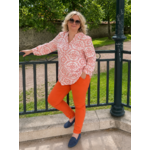 BLOUSE GRANDE TAILLE IMPRIME ORANGE ET BLANC