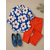 BLOUSE FLEURIE BLEU ET ORANGE APRIL VINTAGE 3