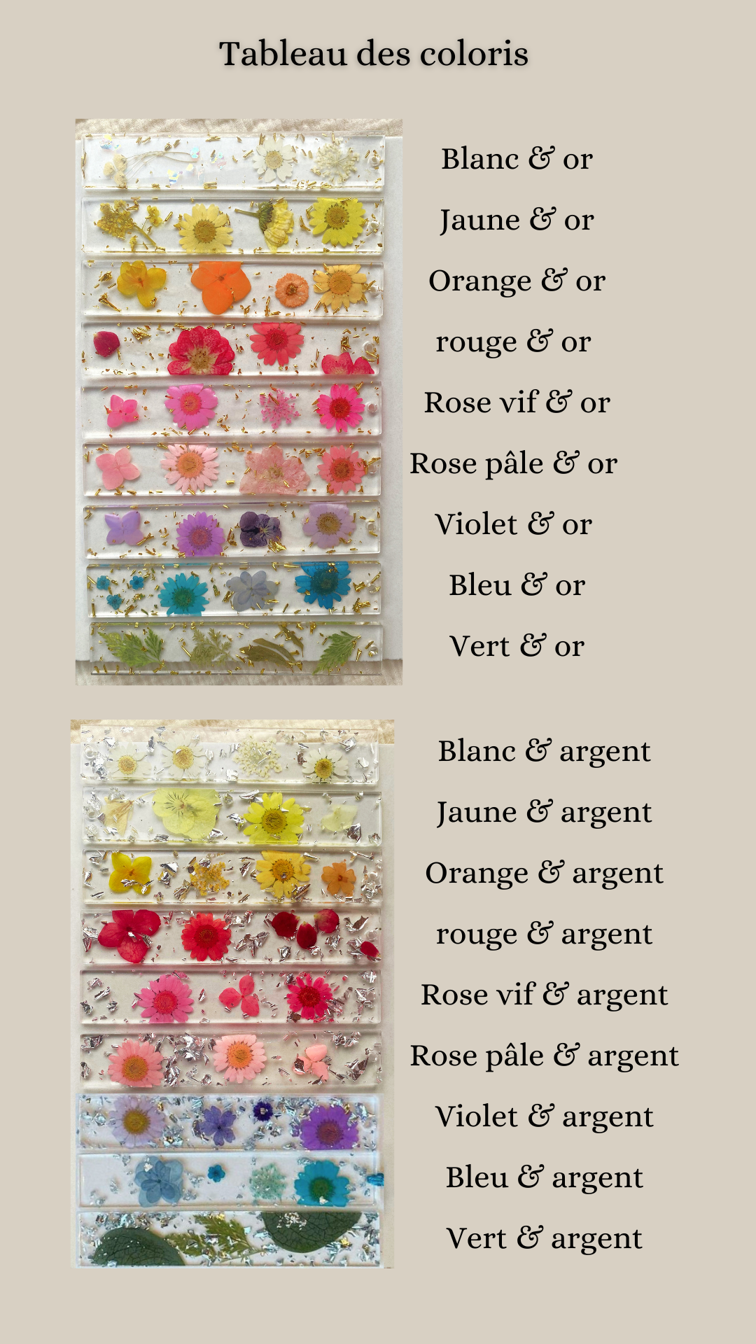 tableau des coloris fleurs