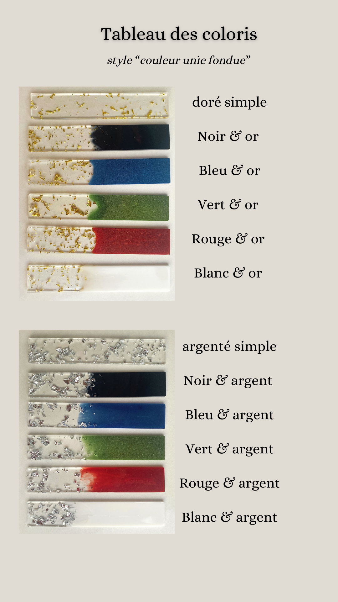 tableau des coloris unis