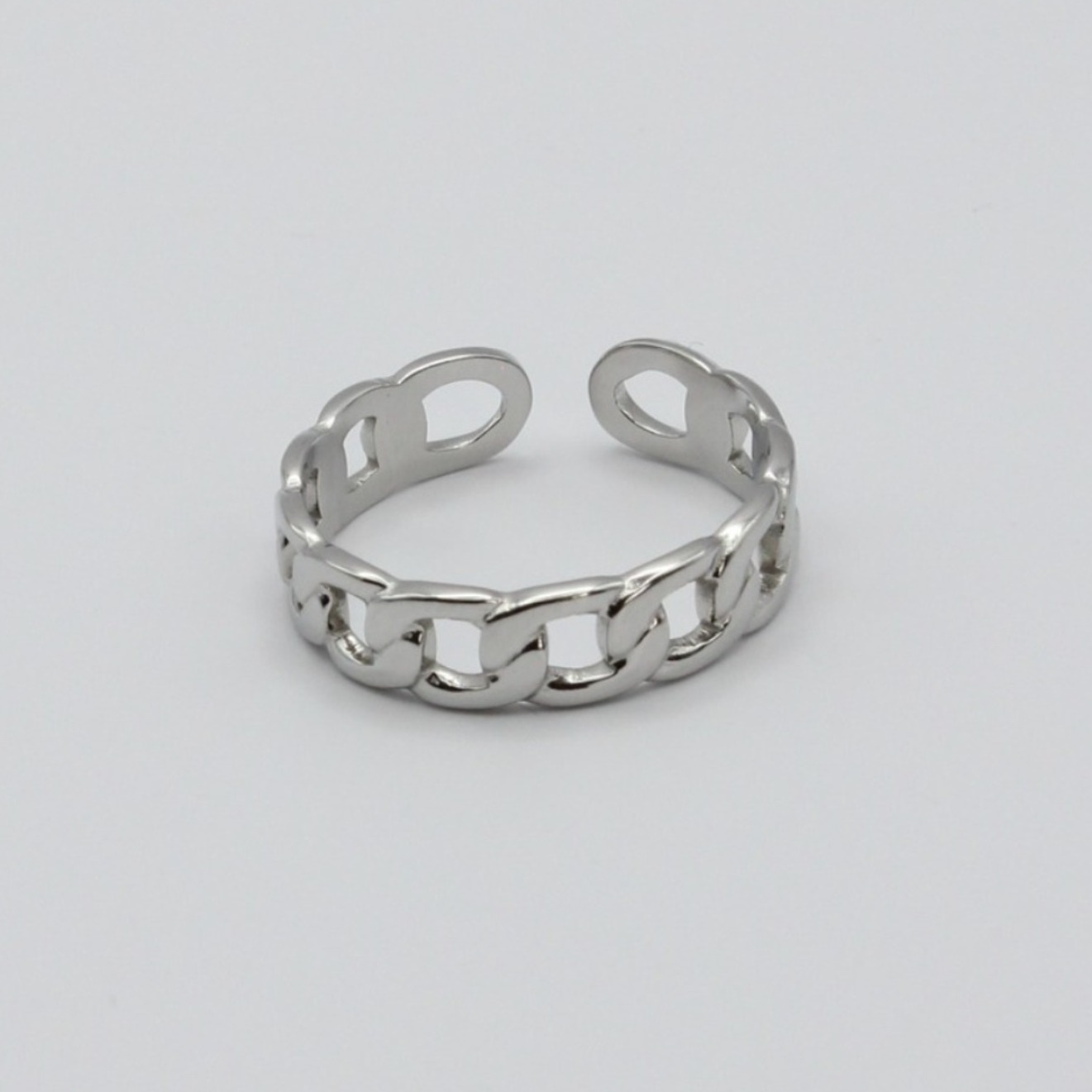 Bague ajustable maillons en acier argenté