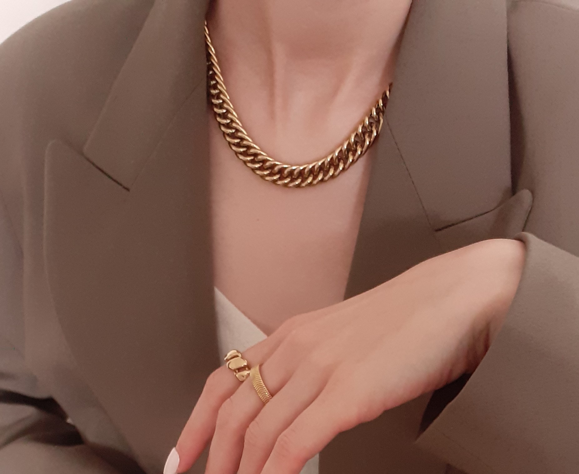 collier grosse maille acier doré