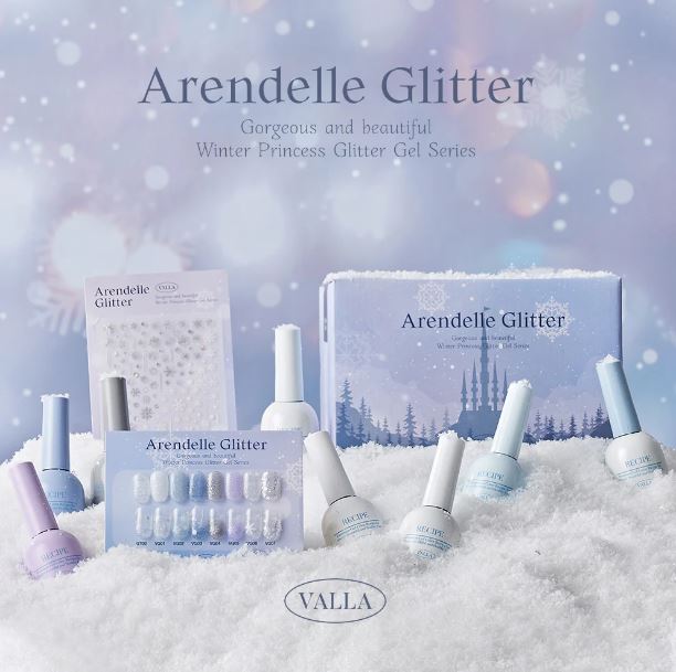 Gels semi permanent collection Valla Arendelle glitter nail art hiver