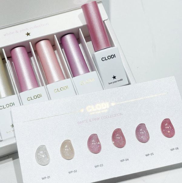 Clodi white &amp; Pink collection vernis semi permanent pailletés coréens
