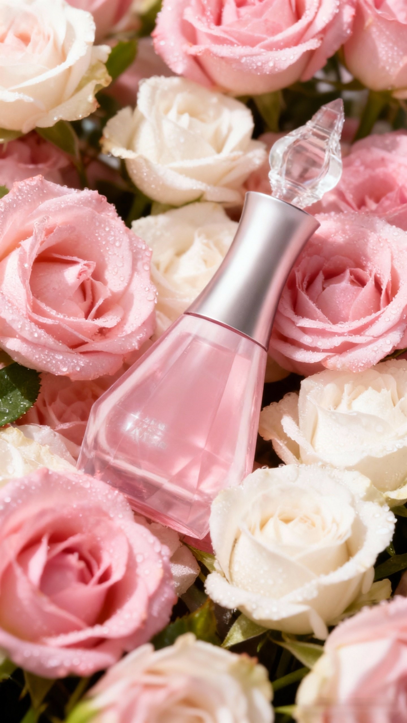 Healing potion roses blanches et roses nail art coréen
