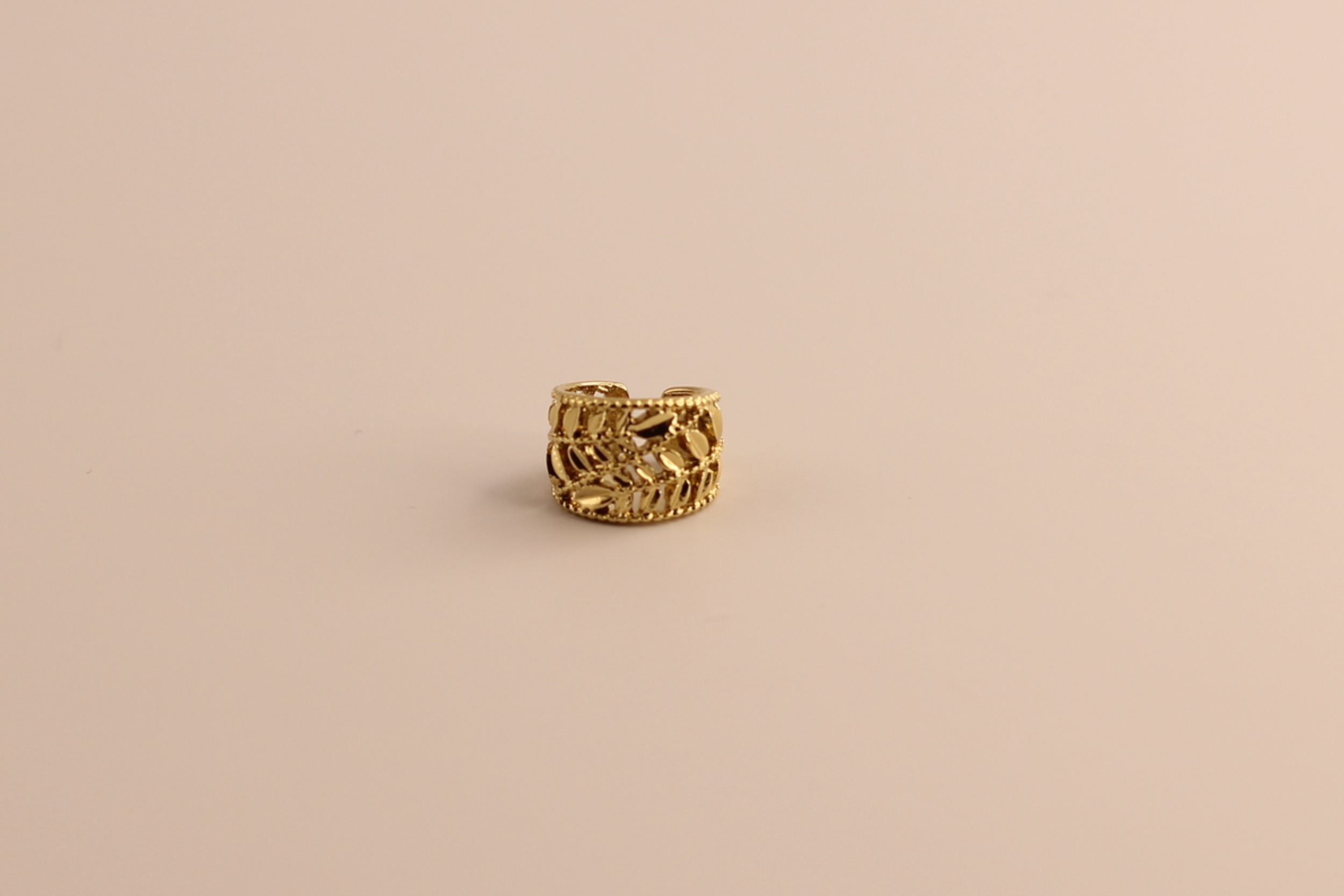 Bague doreilles acier doré feuilles