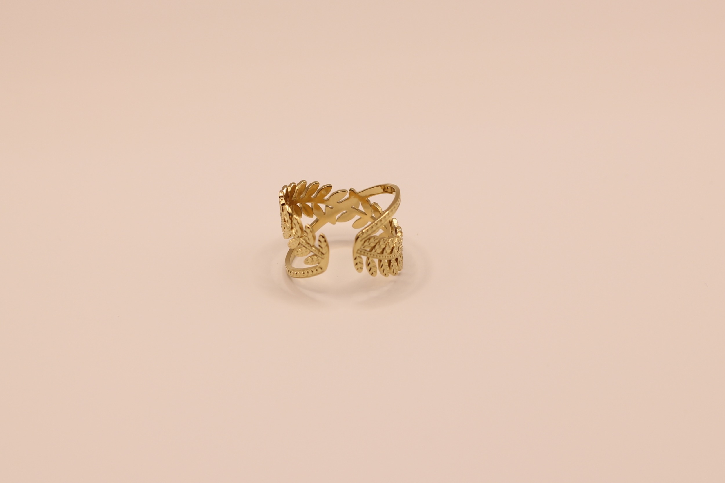 Bague laurier acier doré