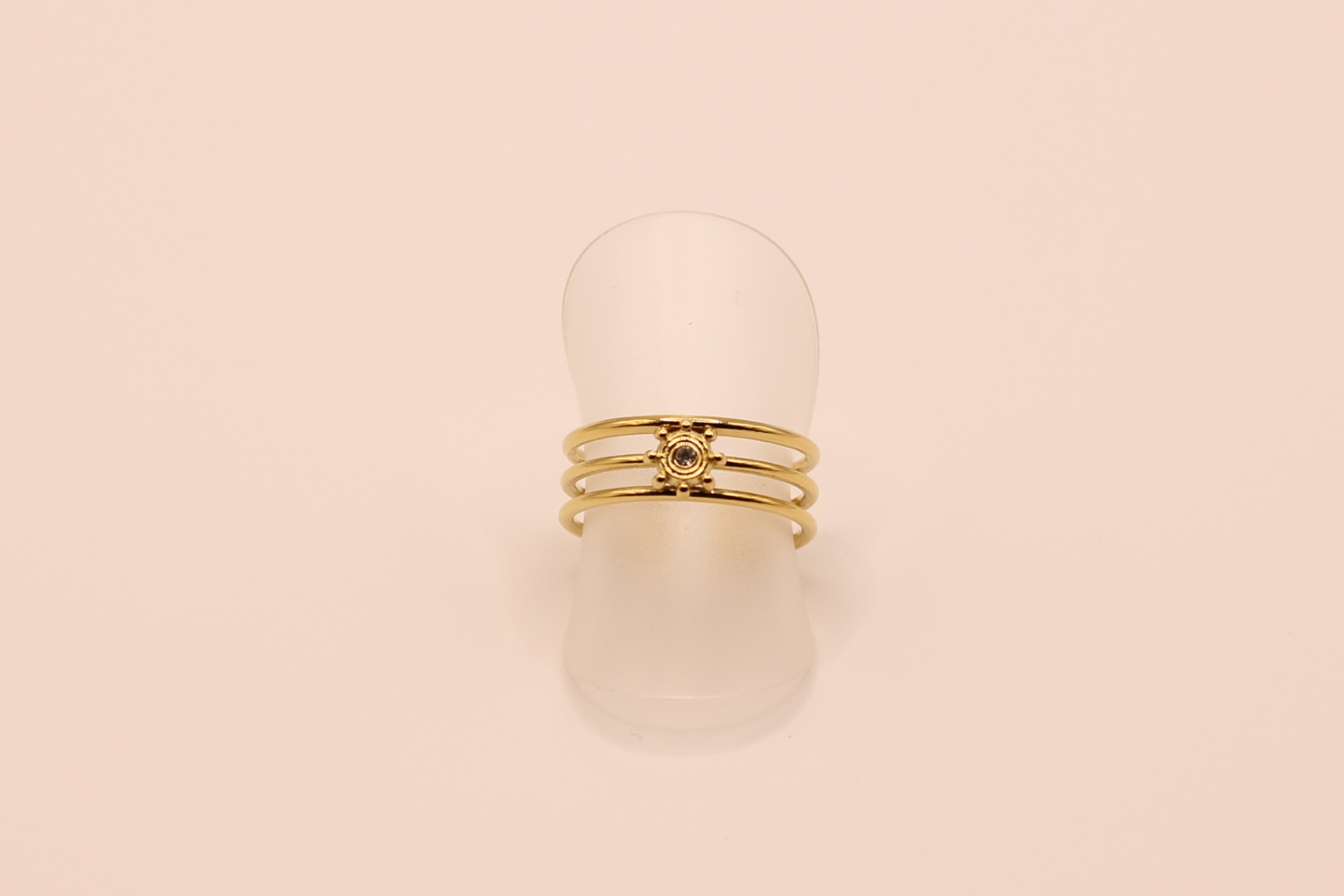Bague acier multi rangs dorée