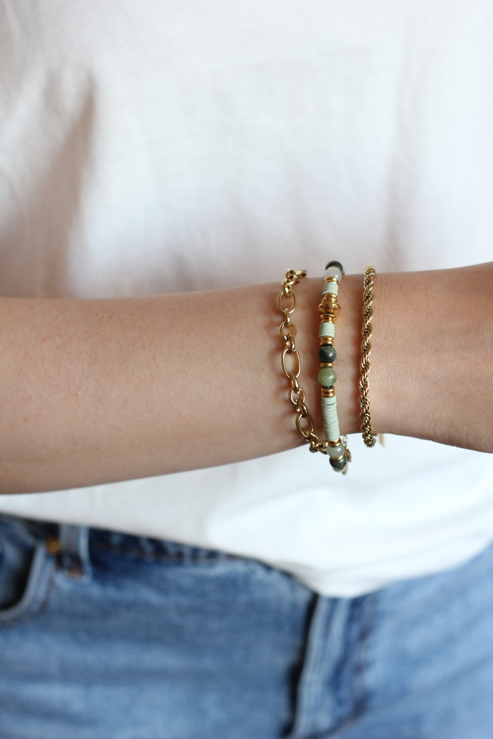 Bracelet en acier et jade vert