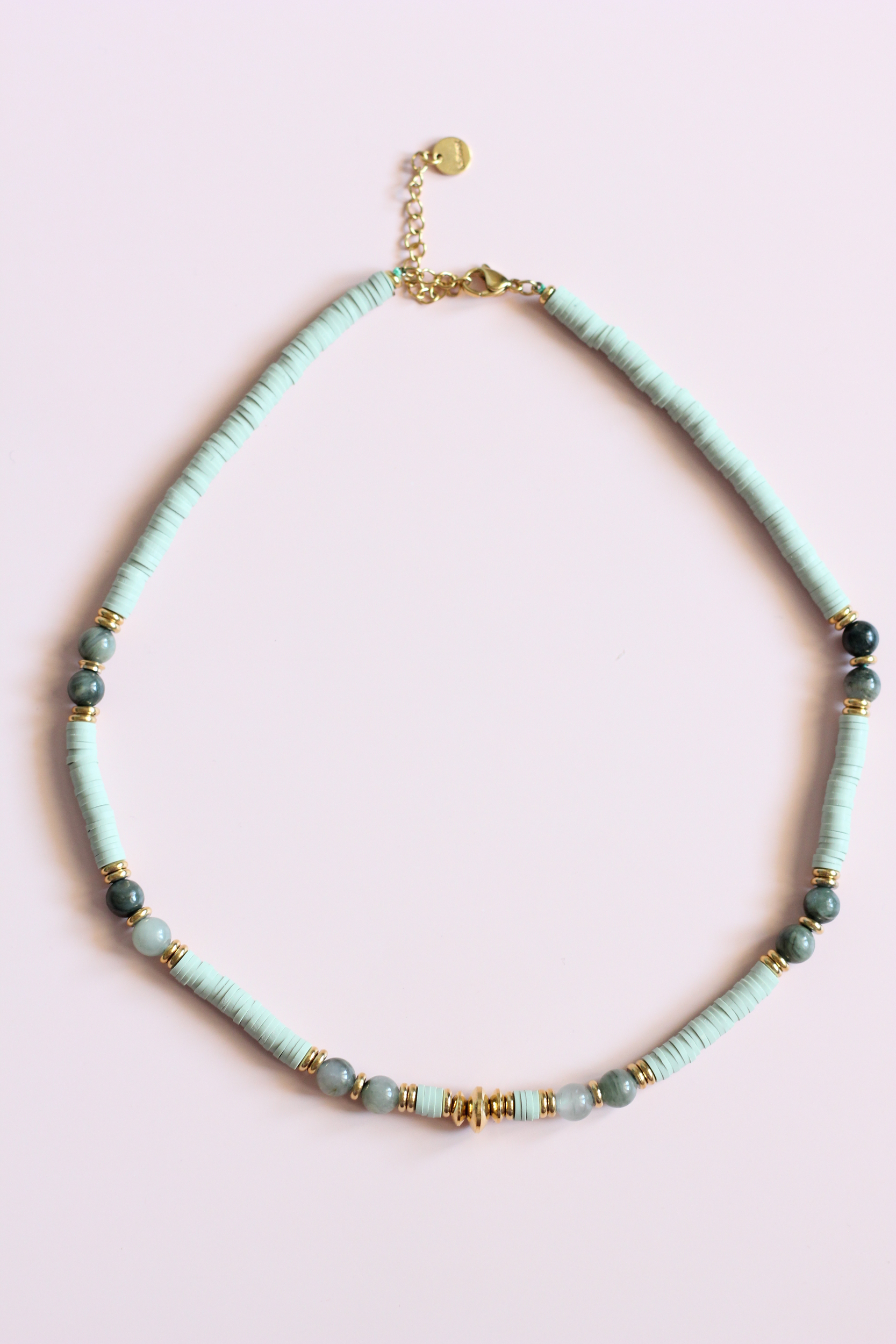 Collier en acier inoxydable et jade vert