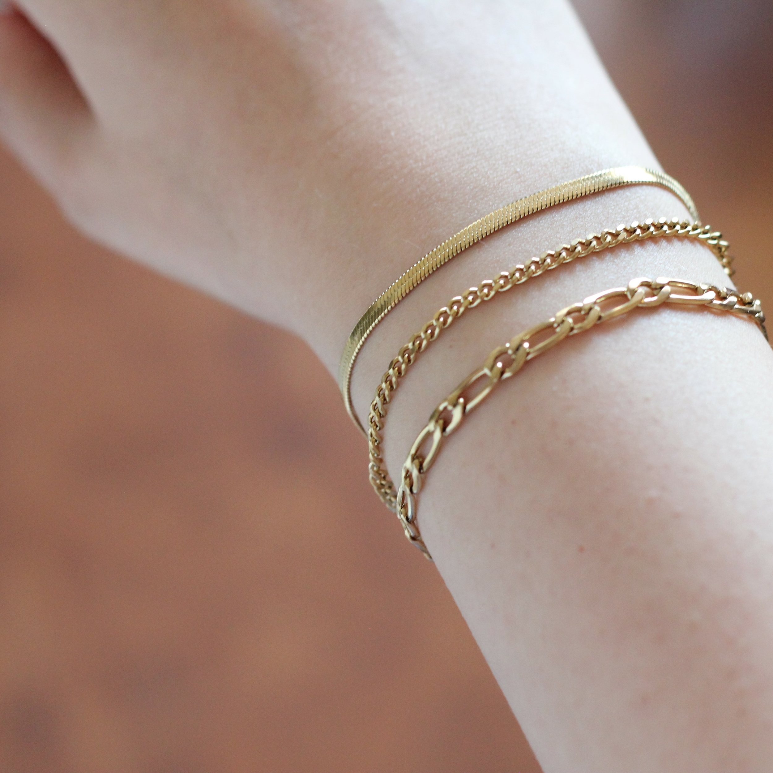 bracelet triple rangs acier inoxydable doré