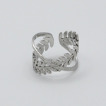 Bague en acier inoxydable argenté feuilles de laurier