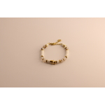 Bracelet en acier doré et jade blanc