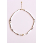 Collier en acier doré et jade blanc