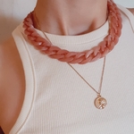 Collier maillons rose et acier inoxydable