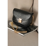 Sac à main à bandoulière similicuir noir effet croco