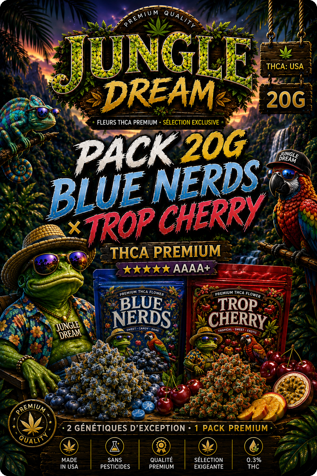 Pack 20G THCA – Blue Nerdz et Tropicana Cherry × Hulk Smash
