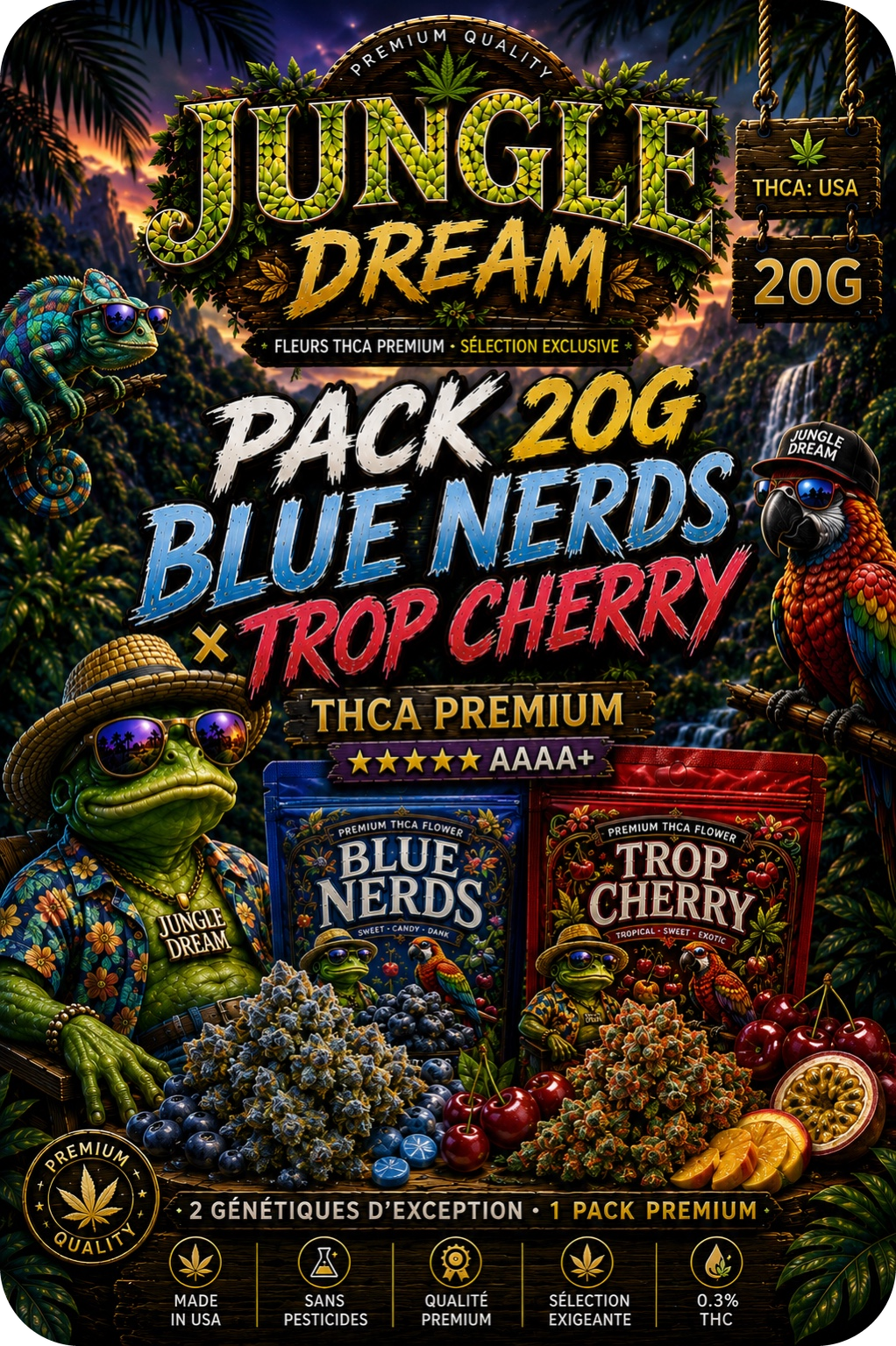 Pack 20G THCA – Blue Nerdz et Tropicana Cherry × Hulk Smash