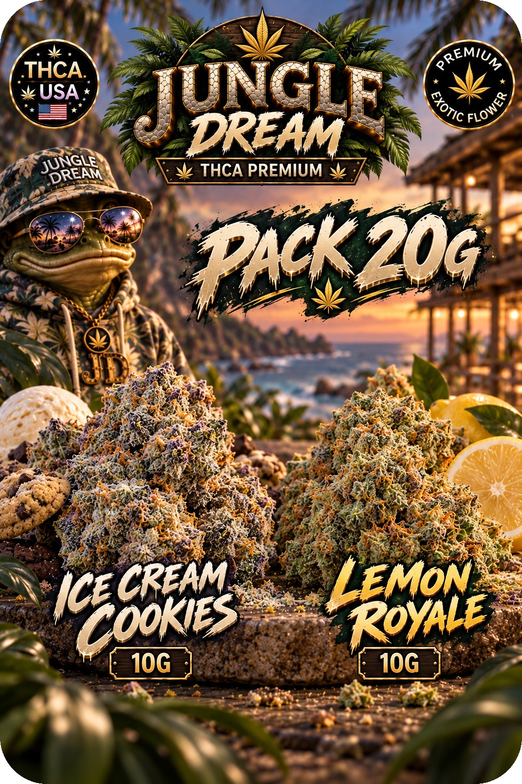 Pack 20G Fleurs THCA Premium ICE CREAM COOKIES / LEMON ROYALE