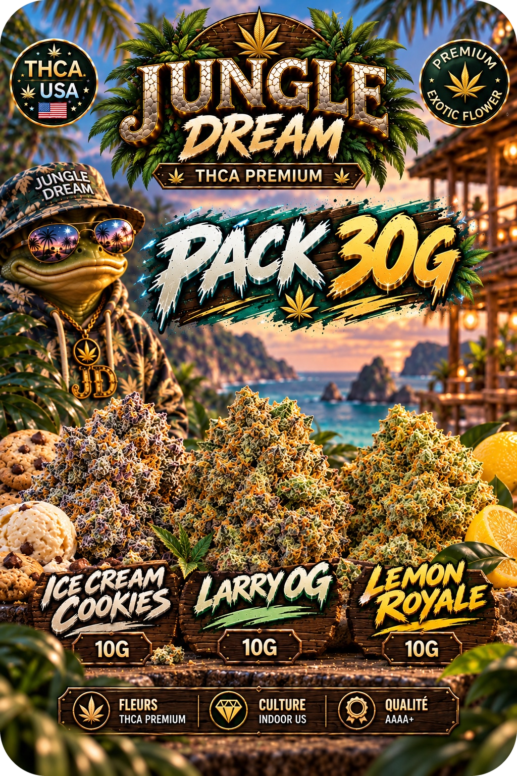 Pack 30G Fleurs THCA Premium AAAA+ Larry OG  / Lemon Royale / I.C.C