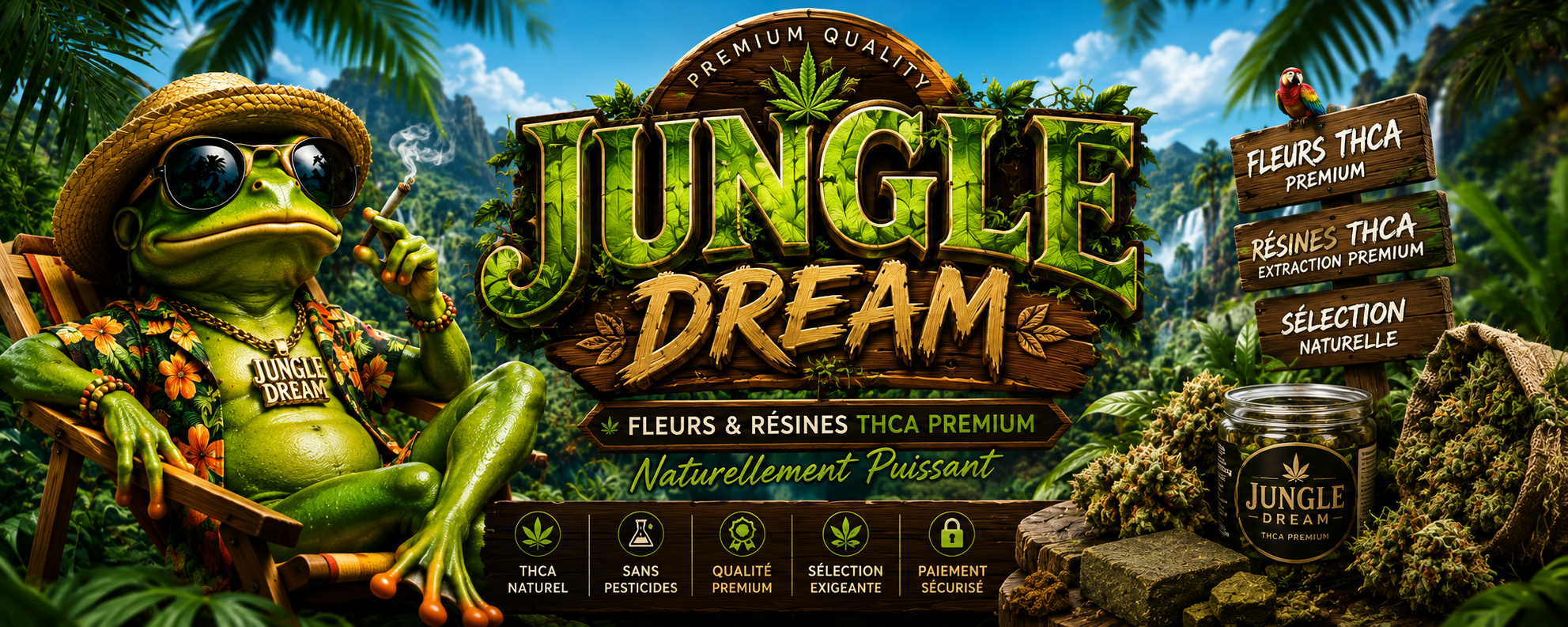 Jungle Dream : fleurs et résines THCA premium importées des États-Unis, shop THCA en ligne