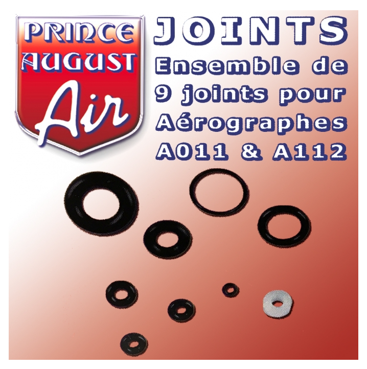 AA030 – Ensemble de neuf joints pour aérographes A011 & A112 - Prince August
