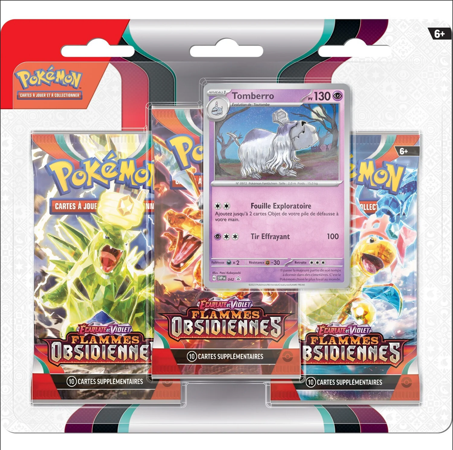 Tripack 3 Boosters Tomberro - Flammes Obsidiennes - EV03 Ecarlate et Violet - Pokémon - En Français