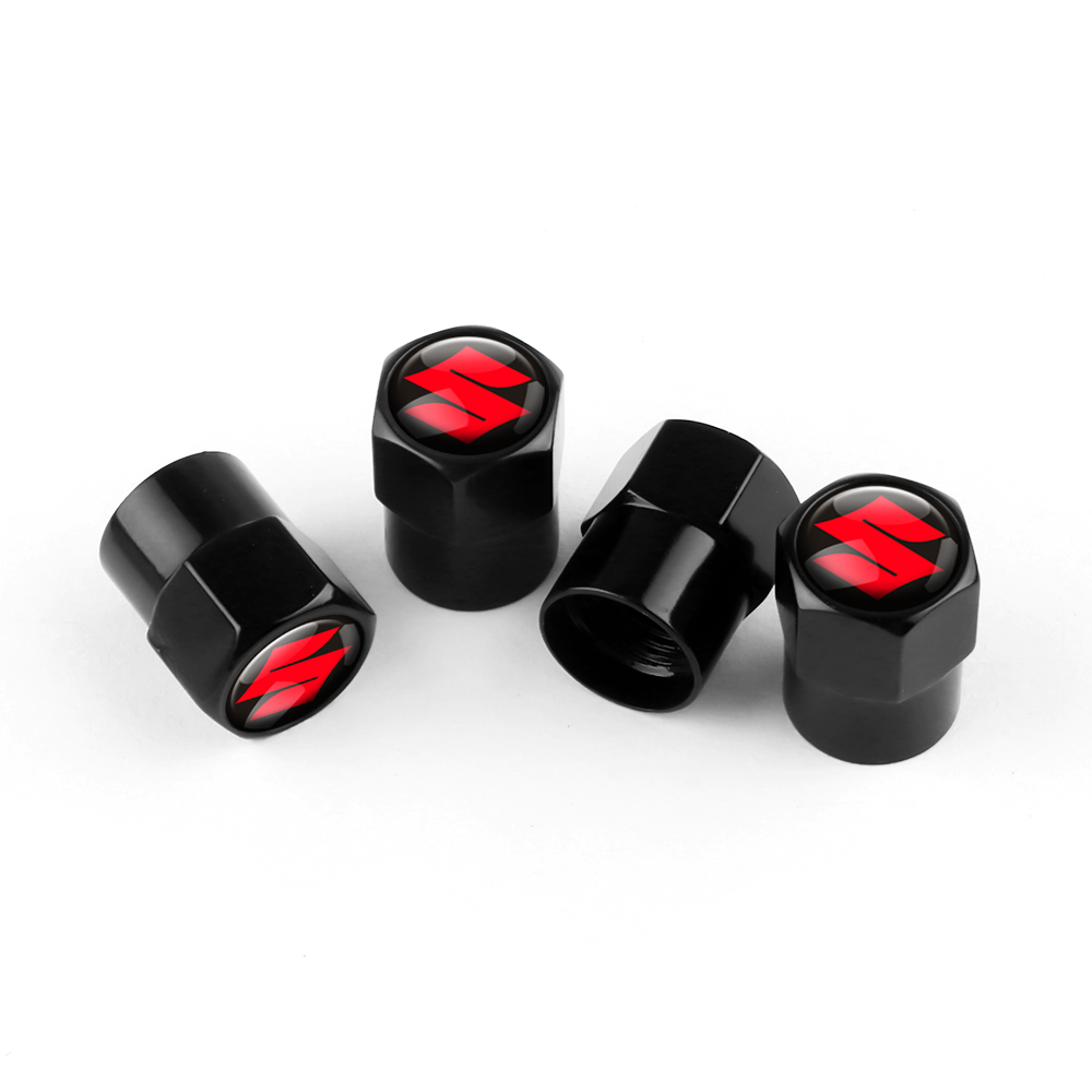 TAPÓNES DE VÁLVULA NEGRAS LOGO SUZUKI ROJO