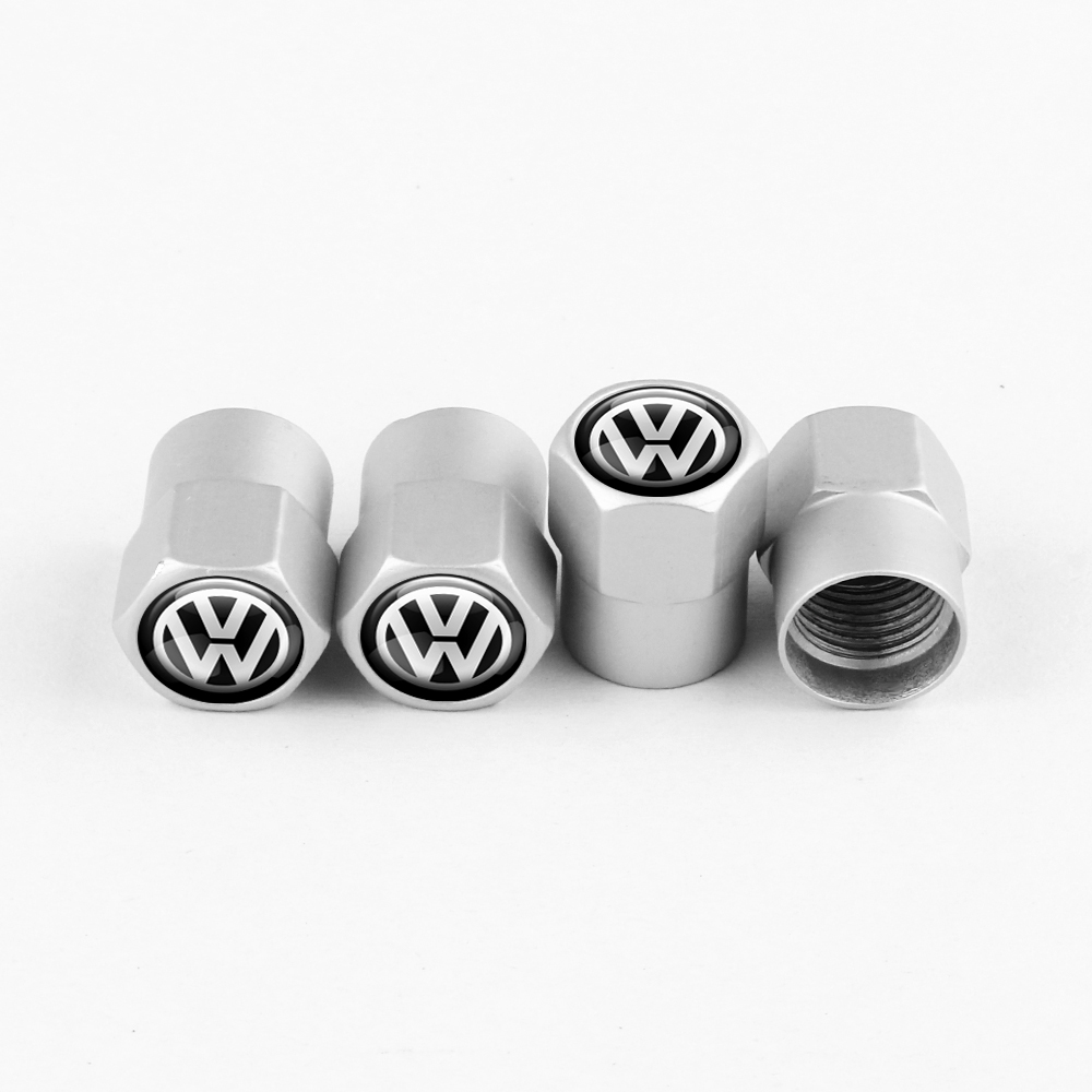 Tapones de válvula plateados Volkswagen de 4 piezas