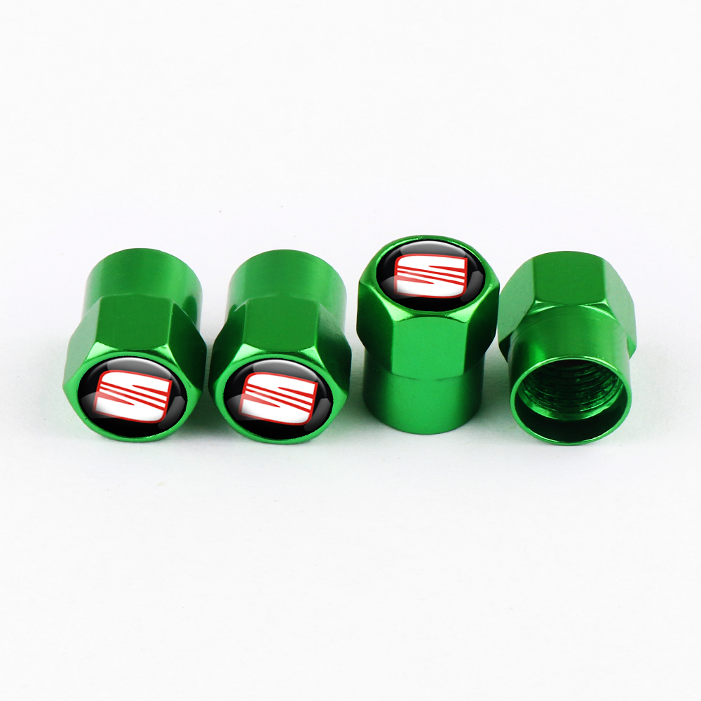 Tapones de válvula verdes SEAT de 4 piezas