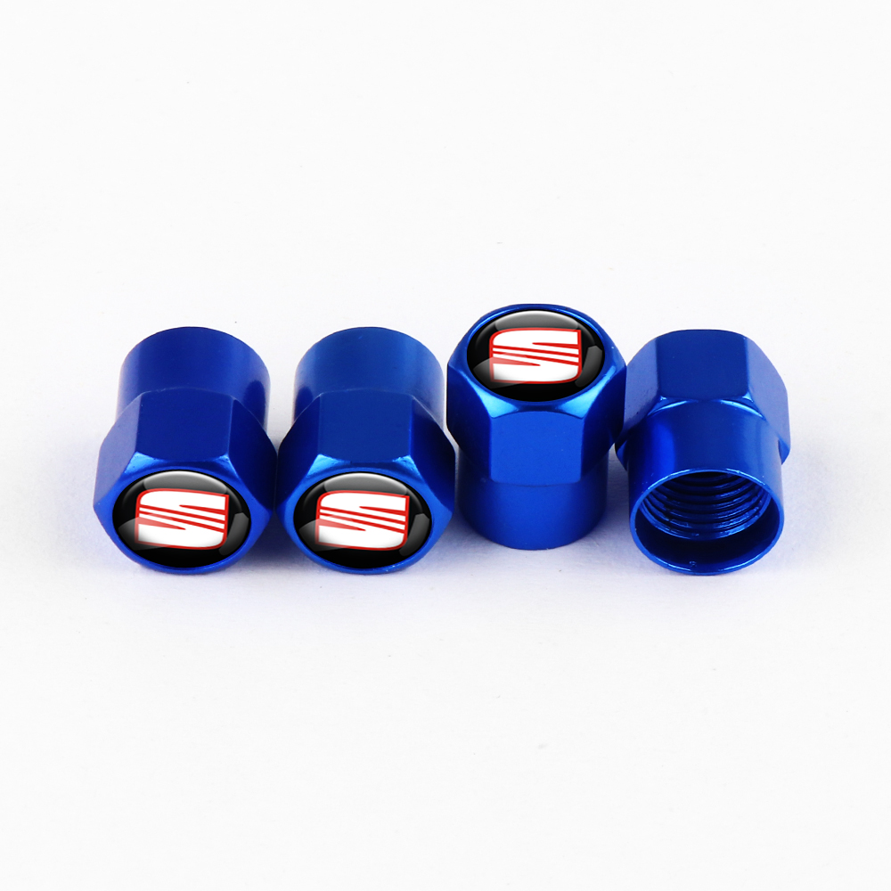 Tapones de válvula azules SEAT de 4 piezas