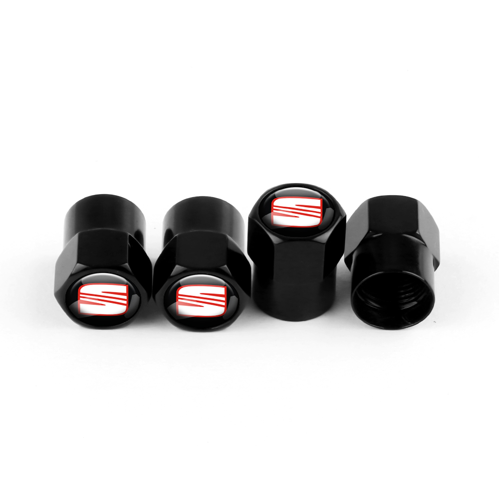 Tapones de válvula negros SEAT de 4 piezas