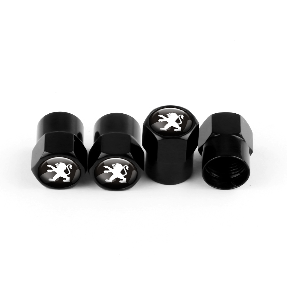Tapones de válvula negros Peugeot de 4 piezas