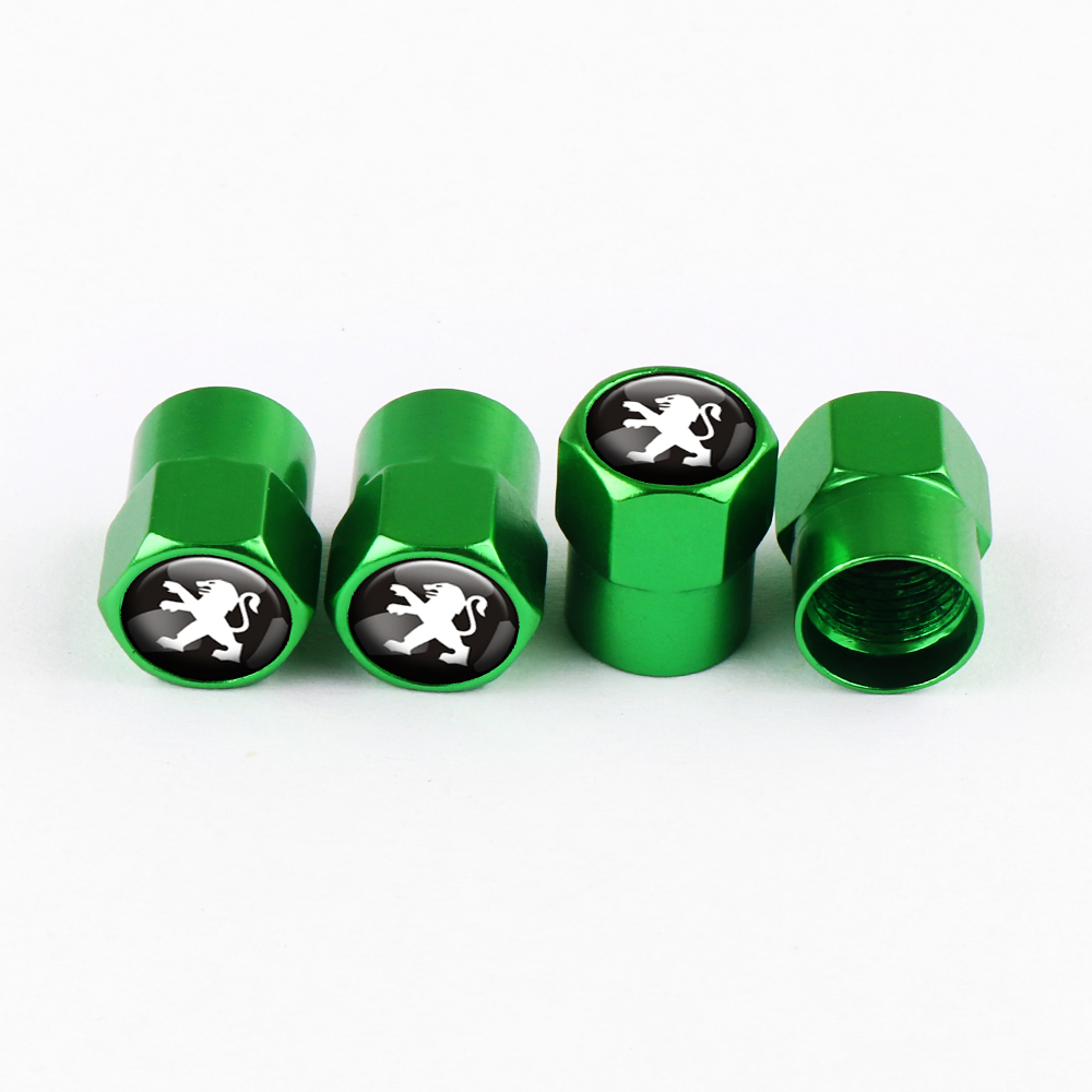 Tapones de válvula verdes Peugeot de 4 piezas