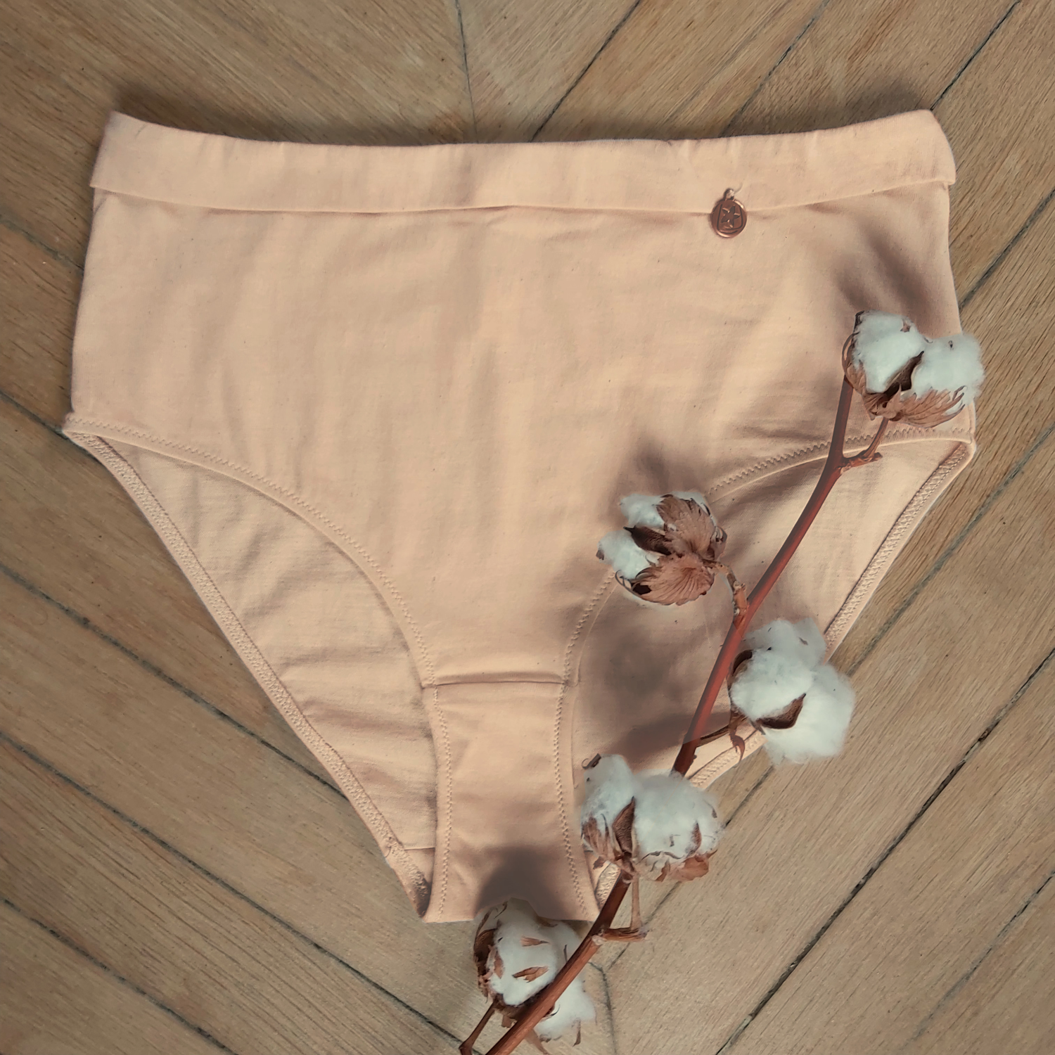 Culotte haute coton bio Bois de rose à plat - Natura Feel